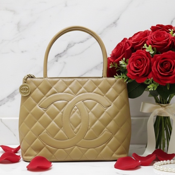 CHANEL Handbags - Chanel Medallion Tote Beige Caviar Gold HW